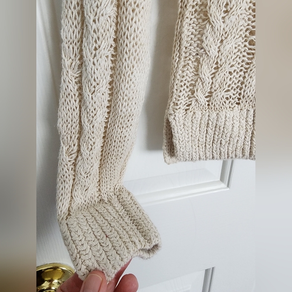 Garnet Hill Beige Linen And Organi Cotton Cable Pullover Sweater - Picture 4 of 6